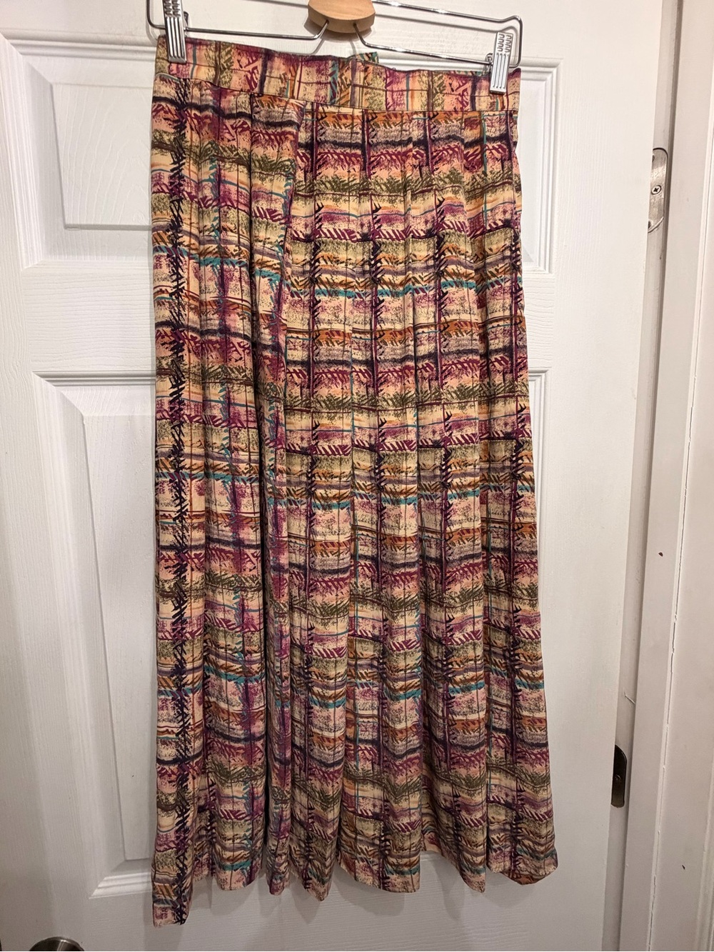 Vintage Liz Claiborne Silk Multi-Color Patterned Pleated Maxi Skirt
